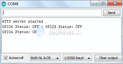 ESP32 Web Server Access Point Mode Serial Monitor Output - LED Control