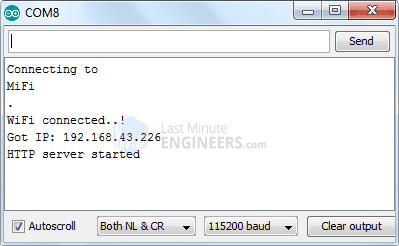 ESP32 Web Server Station Mode Serial Monitor Output - Server Started
